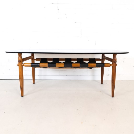 Table basse vintage en teck, design danois des années 1970, avec verre fumé. – salontafels, Wood, Glass (photo 2 of 10)
