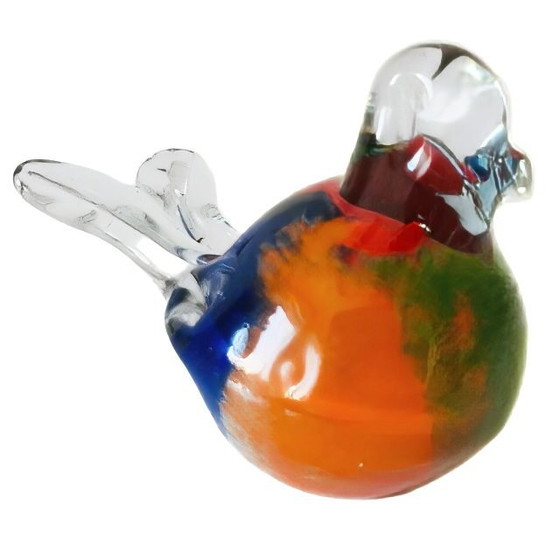 Image 1 of Vintage mondgeblazen multicoloured vogelsculptuur glas presse-papier glazen vogeltje murano stijl vogelbeeldje 1980's