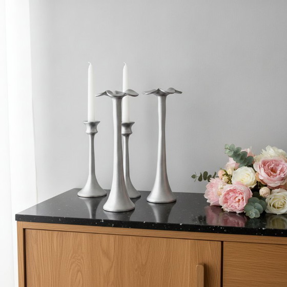 Vintage 2x Pols Potten Flower Candle Holders Dutch Design Candlesticks – Kandelaars en kaarsen, Metal (photo 4 of 7)