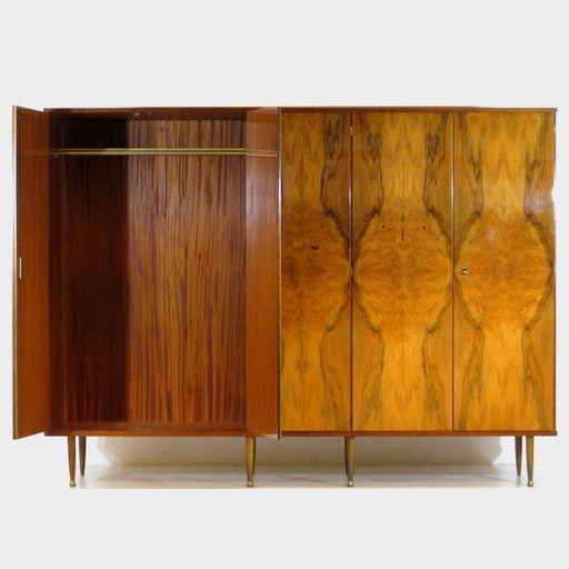 Vintage mid-century 5-door closet in walnut, 1960s