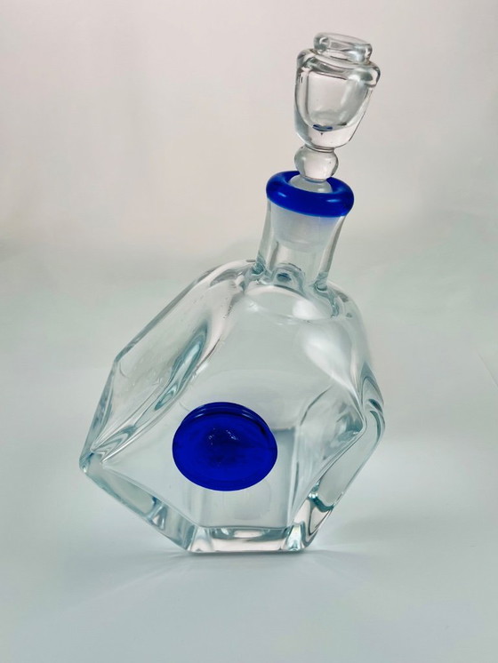 Image 1 of Art Glass Decanter – Attributed to Erik Höglund – Swedish Design – Frosted Brown & Clear Glass – Sculptural Bottle with Cork – S