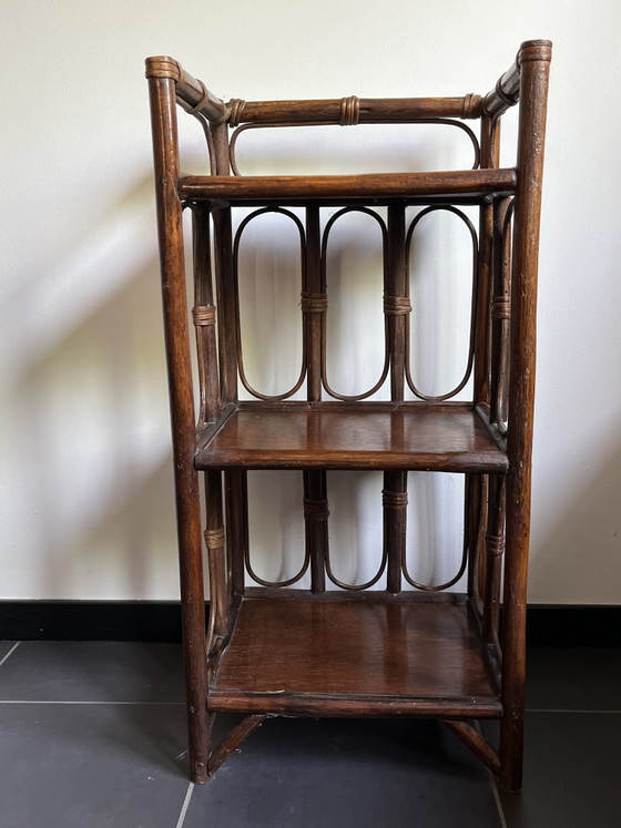 Vintage Rotan / Bamboe Plantentafel / Vakkenkastje BOHO Style – Nachtkastjes, Bamboo (photo 7 of 7)