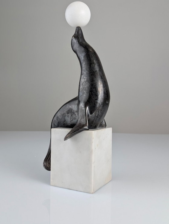 Image 1 of Marcel-André Bouraine Art Deco Sea Lion Sculpture, 1920s