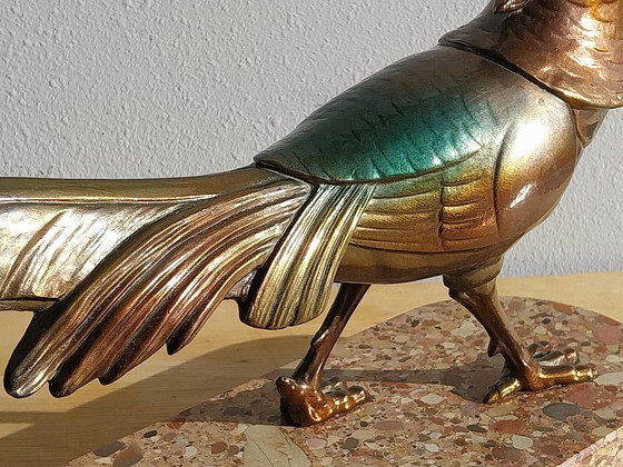 Sculture di uccelli in bronzo su base in terrazzo, Marmo, Metallo, Verde, Art Deco (foto 6 di 7)