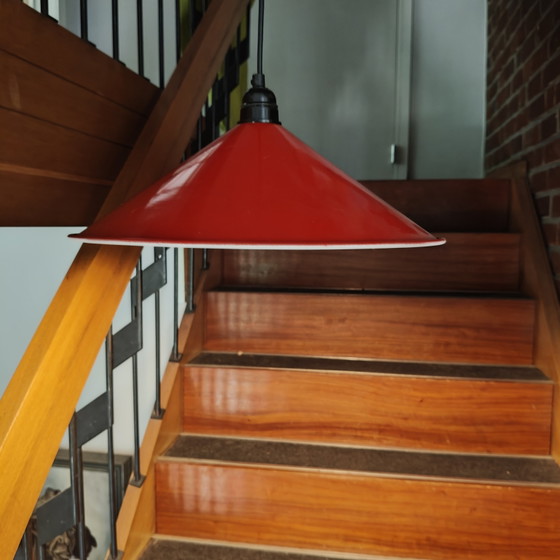 Image 1 of Lampada a sospensione vintage in metallo rosso Ø38 cm | Lampada a sospensione moderna scandinava