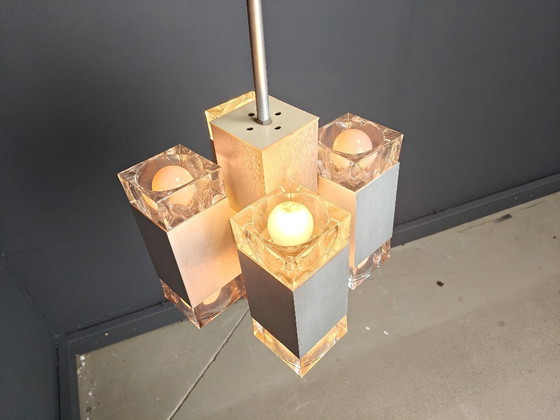 Image 1 of Lampadario cubico italiano vintage di Gaetano Sciolari, anni '70