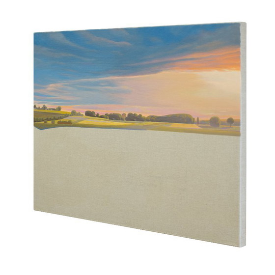 Image 1 of Landscape painting, evening sun, hand-painted unique piece, approx. 91 x 70 cm