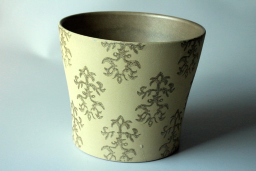 Pot de fleurs Scheurich en céramique de haute qualité Beige Avec ornements (Lys français), Vintage