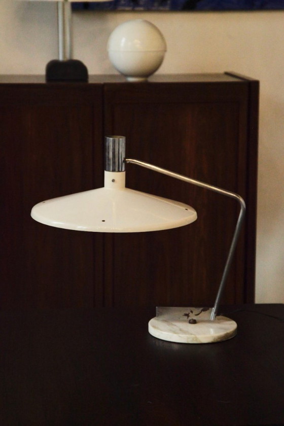 Lampe de table Georges Frydman pour EFA, années 1960, Métal, Marbre, Blanc, Vintage (photo 10 sur 11)