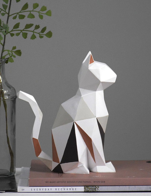 Amoy-Art Figuur Decoratie kat Dier Sculpture Standbeeld Geometrisch Modern Kunst Voor Huis Cedeau Giftbox Polyresin 18.5cmH