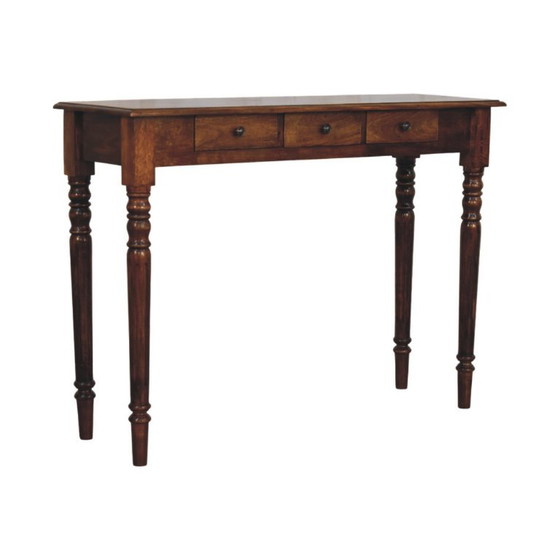 Mangoholz Konsolentisch Chestnut – 3 Schubladen & Gedrechselte Beine – Artisan, Beistelltische, Wood (photo 3 of 9)