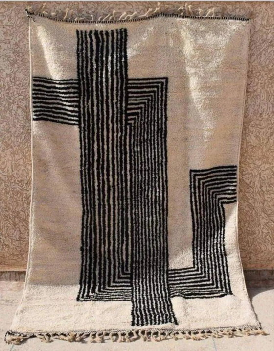 Alfombra marroquí blanquecina con motivos geométricos, 300cm x 150cm – Wool, Bohemian (photo 2 of 5)