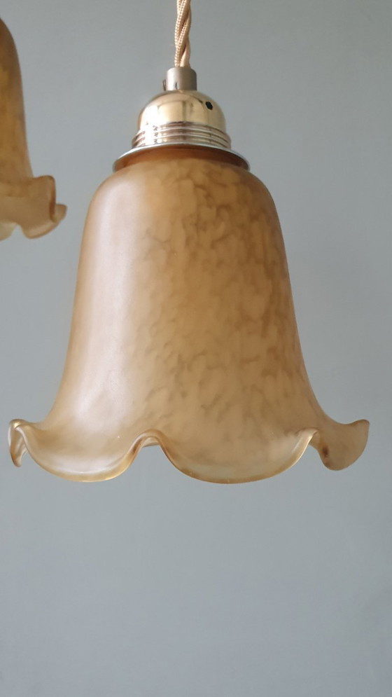Image 1 of Set van 2 Vintage Murano hanglampen - Mid Century - amber kleur