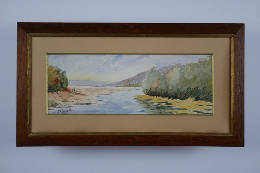 P. Chaumette, Lakeside Landscapes, 1930 - Pair of framed watercolors.
