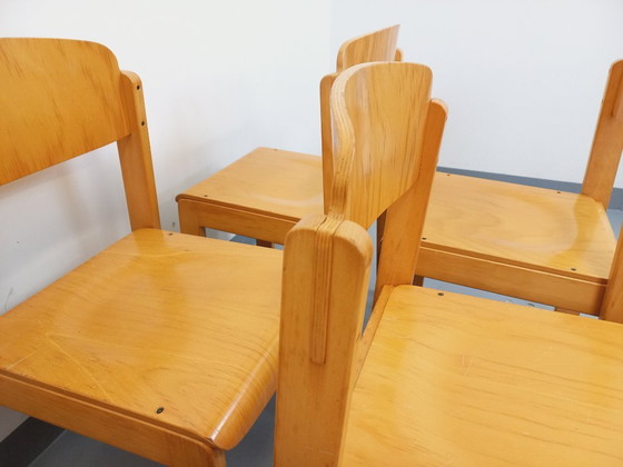 Image 1 of Set of 6 minimalist vintage beechwood chairs from the 70s and 80s