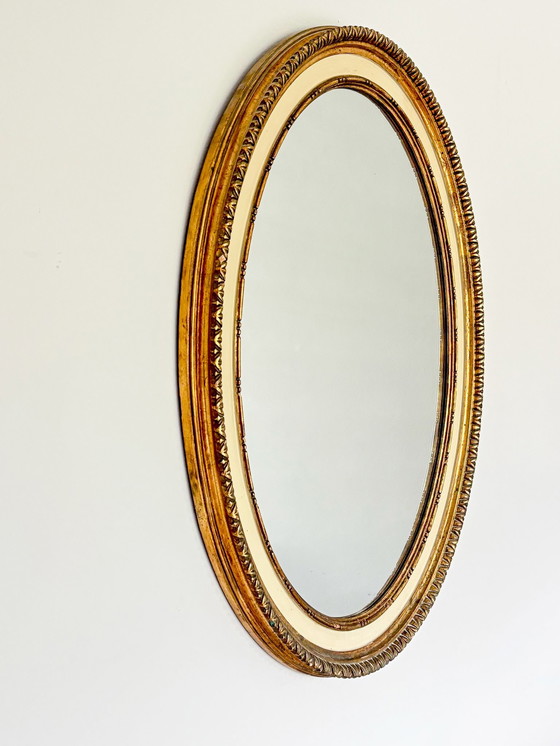 Image 1 of Pair of Oval Mirrors with Gold Finish, Italy, 1950s