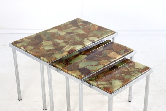 Image 1 of Set of 3 nesting tables epoxy Hollwood regency vintage