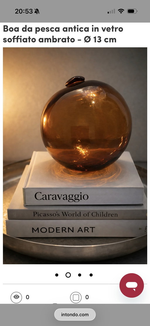 Vintage Amber Glass Fishing Float – Mid-Century Nautical Art