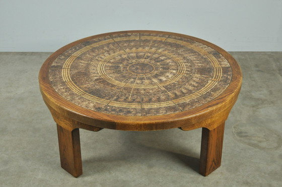 Image 1 of Vintage round wooden coffee table with ceramic tiles by Danish Ebbe Sørensen, 1970s