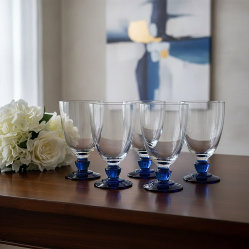 Vintage Luigi Bormioli Blue Stem Glasses Set of 6 "Light And Music " collection