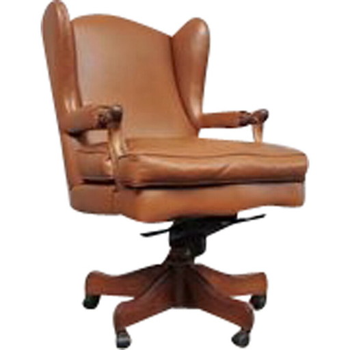 Vintage leather and wood office armchair, Italy 1980