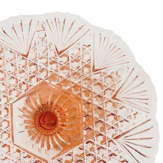 Image 1 of Art Deco Cake Plate Luxval Val St. Lambert pink 1930's