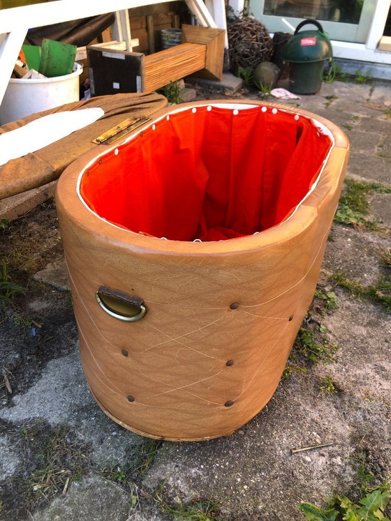 Image 1 of Beautiful vintage faux leather pouf storage pouf ottoman 1950s/60s