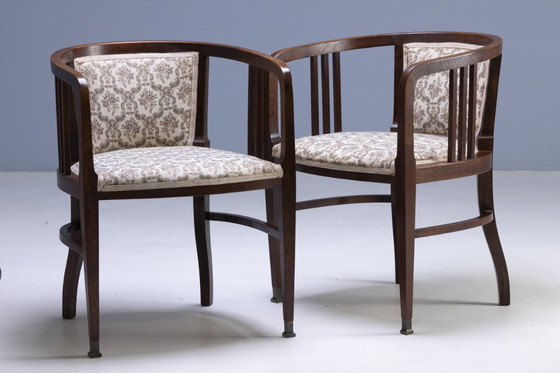 Image 1 of Art Nouveau Seating Set, Bentwood Table, Armchairs & Stools, circa 1910
