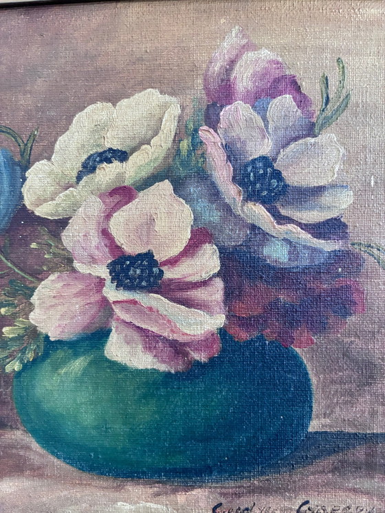 Image 1 of Vintage original floral oil painting, signed flower art