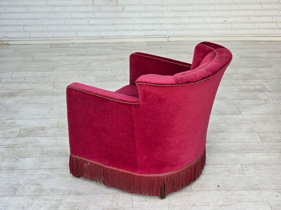 Años 60, Sillón Relax danés, Terciopelo de Mueble Rojo, Patas de Madera de Fresno. – Sillones, Velvet, Wood (photo 12 of 25)