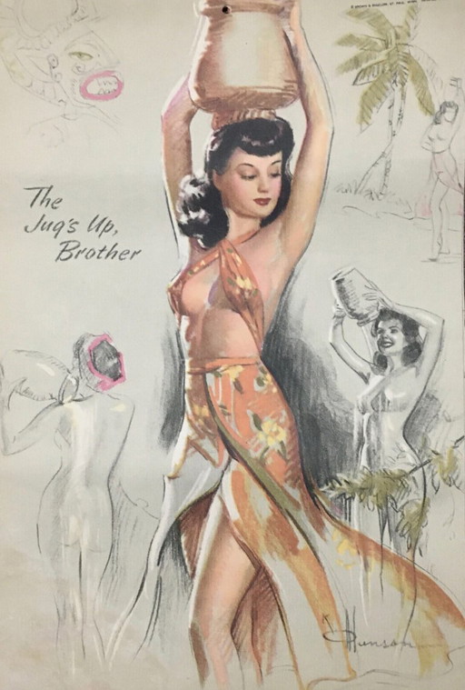 4 Pin Up Grafieken uit "Artist Sketch Pad" World War II, Brown & Bigelow USA