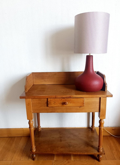 Vintage burgundy ceramic lamp with custom-made shade