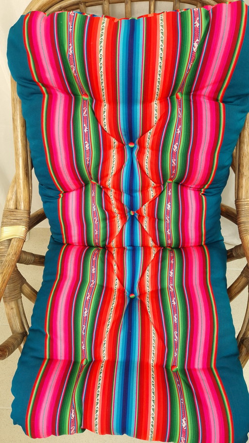 Vintage rattan swivel chair with new colorful cushion