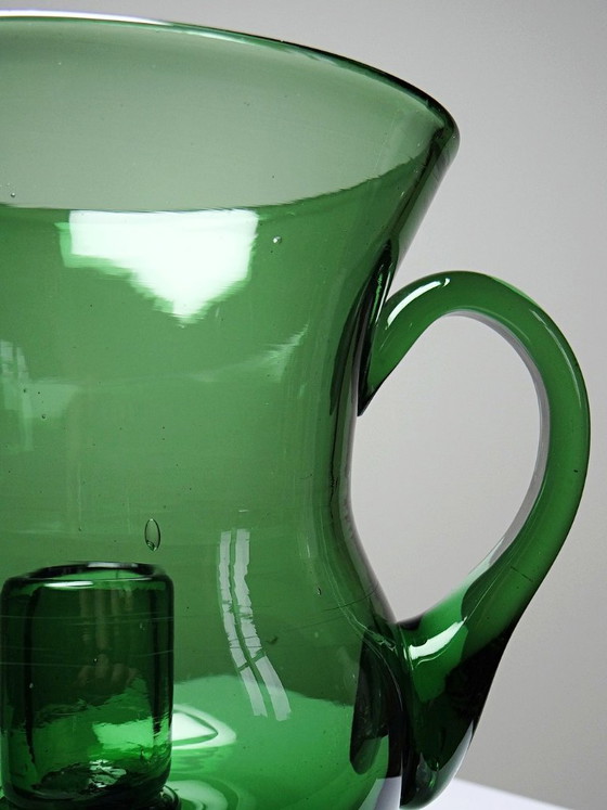 Image 1 of Grand photophore vintage verre vert soufflé, années 60-70