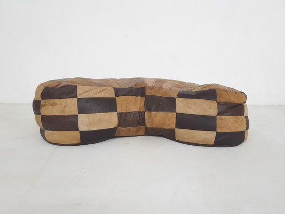 Image 1 of Vintage kidney shaped patchwork ottoman, The Netherlands 1970's