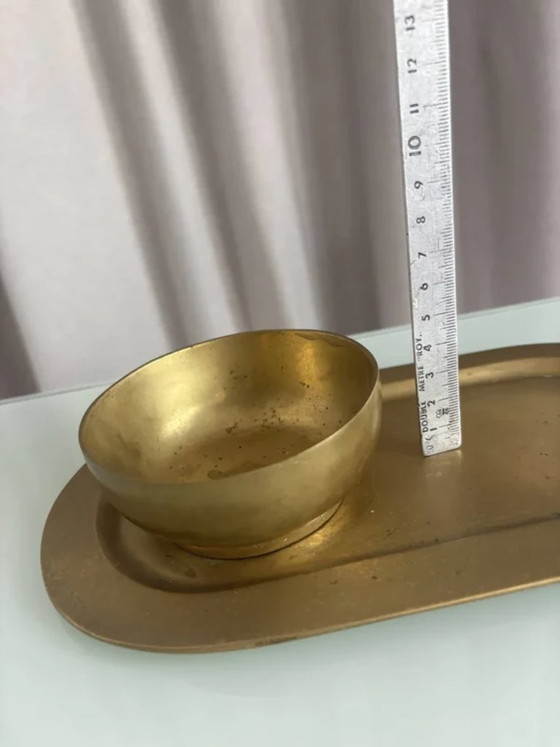 Conjunto de bolsillo vacío y cuenco de latón macizo firmados por Giò Lanciani. – Objetos decorativos, Brass (photo 10 of 11)