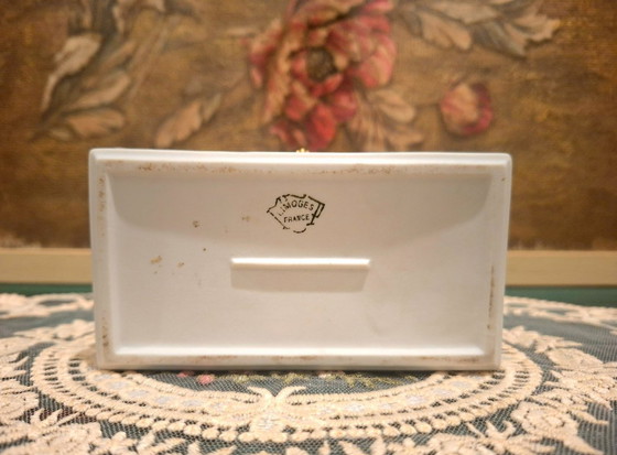 Portagioie o cofanetto in porcellana di Limoges con montatura in ottone dorato - ca. 1975 - Decorazione (photo 4 of 10)