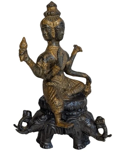 Vuurverguld bronzen viergezichtige Brahma – India, 18e–19e eeuw – Beeldhouwkunst (photo 3 of 9)