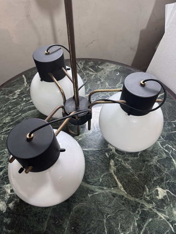 Image 1 of Vintage Italian chandelier from the 1960s and 1970s - three two-tone glass spheres