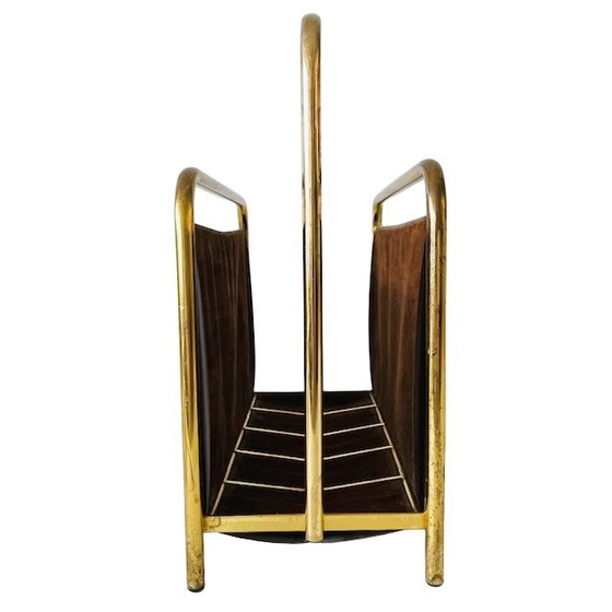 Image 1 of Vintage Hollywood Regency Krantenbak Lectuurmand Metaal Suède 1970's