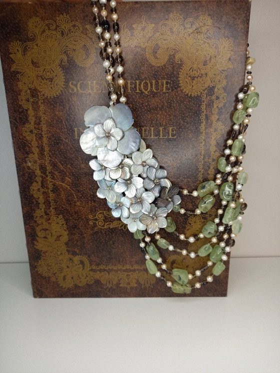 Image 1 of Artistic necklace made of natural stones and shell inlay – handmade decorative piece