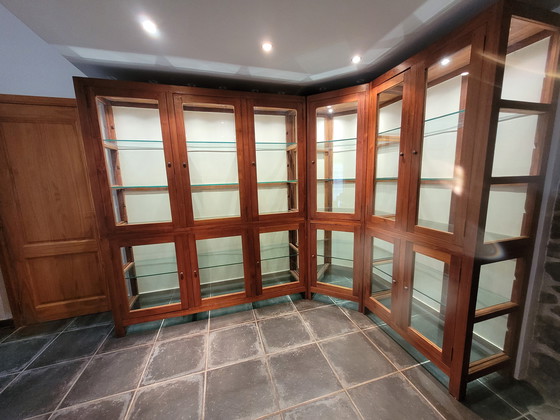 Image 1 of Vetrina angolare in TEAK/TECK con faretti LED (p = 50cm e h = 210cm)