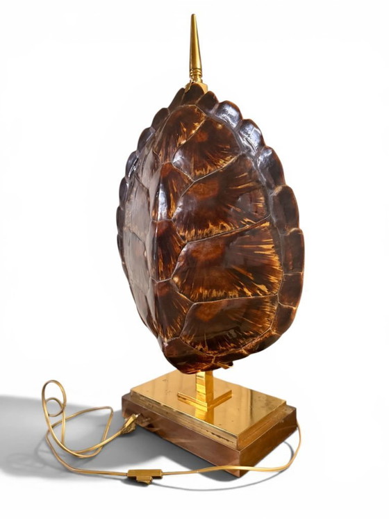 Image 1 of Monumental Tortoise Shell & Brass Lamp by Maison Jansen (1960s/1970s)
