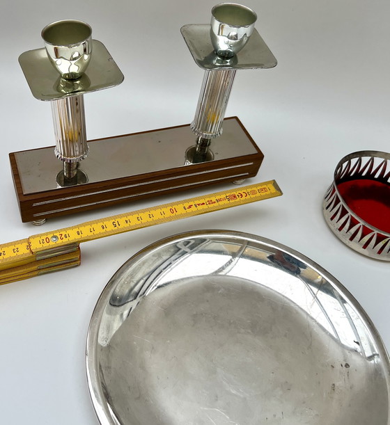 Image 1 of Mid-Century Tisch-Set – Kerzenleuchter, Servierschale & Flaschenhalter
