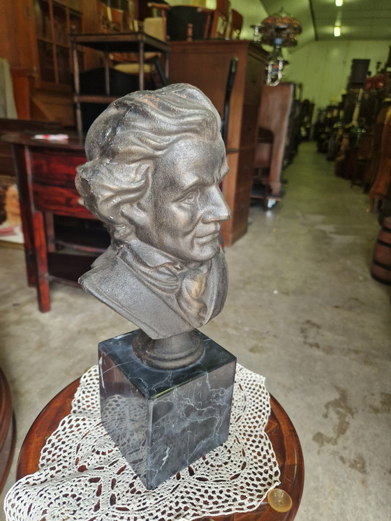 Image 1 of Heavy iron bust of Beethoven on a marble base