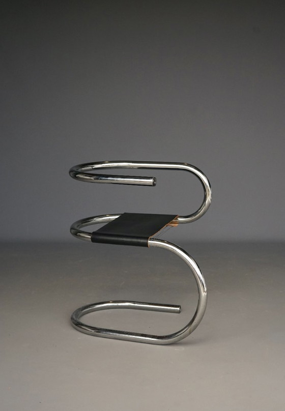 Image 1 of Rare chaise d'appoint tubulaire Wim van den Bergh. Années 1980.
