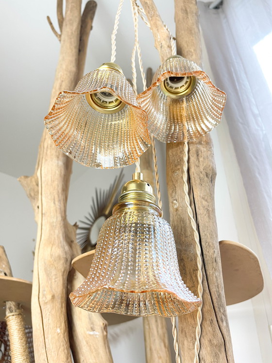 Image 1 of Vintage Iridescent Glass Tulip Lantern Customizable