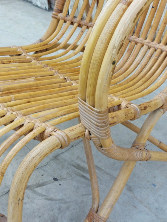 Image 1 of Set of vintage armchair and table in rattan by Rohe Noordwolde, 1960s