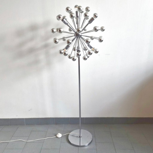 LAMPADAIRE VINTAGE SPUTNIK SPACE AGE 1970 EN METAL CHROME & BOULES ARGENTEES 70S