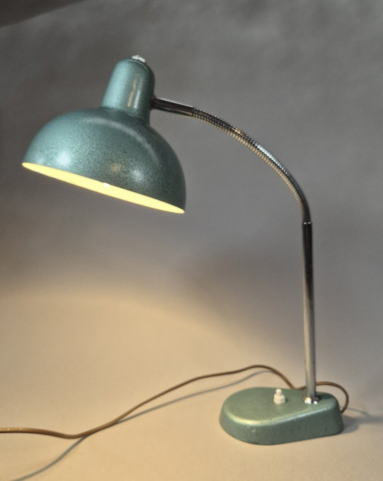 Bureau tafellamp met flexibele arm, groen, Aluminor, Tafellampen, Metaal, Chroom, Vintage (foto 4 van 10)